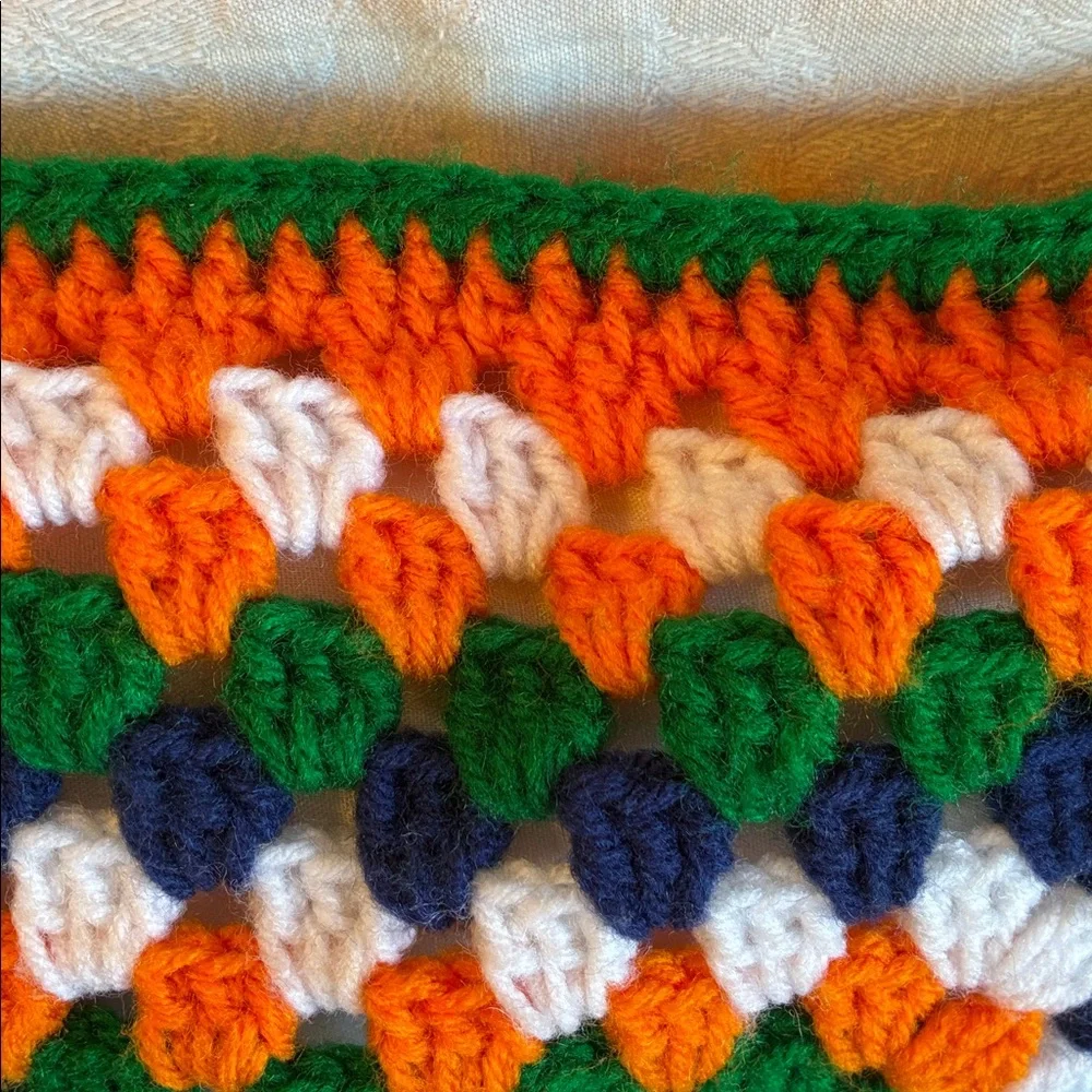 Granny Pillow Granny Square Pillow Colorful Crochet Orange Blue Green White Yarn